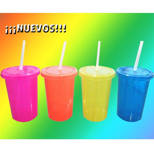 VASO DE PLASTICO 16 OZ  FLUORESCENTE Y TRANSPARENTE